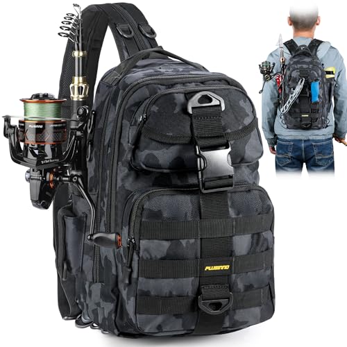 PLUSINNO Fishing Backpack, Fishing Bag, Waterproof Fishing Sling Tackle Bag For Fishing Gear With Rod Holder, Fishing Gifts for Men - color: Single Backpack No Tackle Box