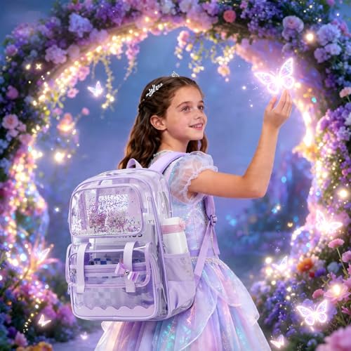Clear Backpack for Girls,Transparent Backpack See Through Backpacks Stadium Event,Heavy Duty Clear Bookbag for School Purple - color: Dreamy Purple