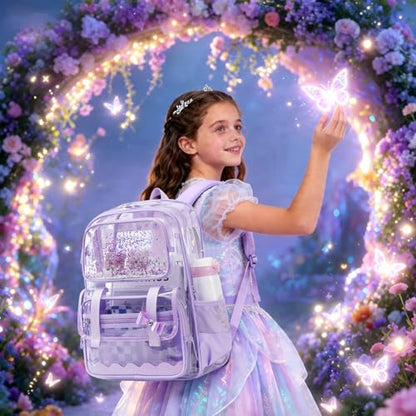 Clear Backpack for Girls,Transparent Backpack See Through Backpacks Stadium Event,Heavy Duty Clear Bookbag for School Purple - color: Dreamy Purple
