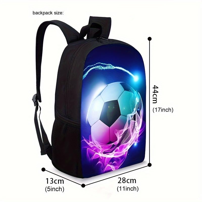 3PCS Soccer Backpack Set, 16" Lightweight Football Daypack, Soccer Ball Print Casual Laptop Backpack for Travel Camping Work (style-2) - color: Style-2