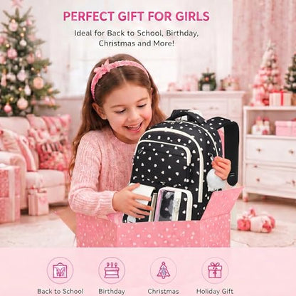 3PCS Kids Backpack Set, School Backpack with Lunch Bag & Pencil Case, Lightweight Waterproof Bookbag for Kids (Black Heart) - color: Black Heart