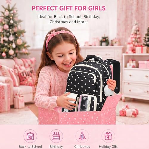 3PCS Kids Backpack Set, School Backpack with Lunch Bag & Pencil Case, Lightweight Waterproof Bookbag for Kids (Black Heart) - color: Black Heart