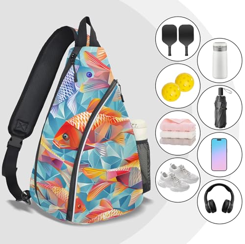 Pickleball Bag for Women Men Adjustable Crossbody Sling Backpack Hold Pickleball Paddle Water Bottle - color: Multicolor 7