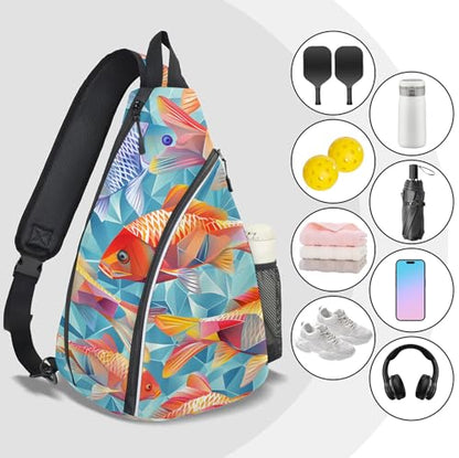 Pickleball Bag for Women Men Adjustable Crossbody Sling Backpack Hold Pickleball Paddle Water Bottle - color: Multicolor 7