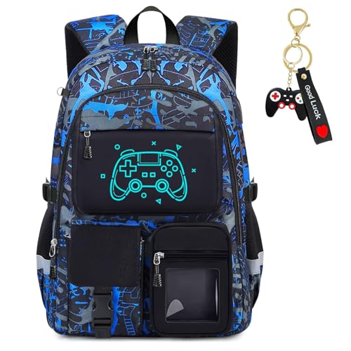 School Backpack for Boys - Gamer Boys Backpack for Kids Children Teens Elementary Middle School Students - 18" Large Capacity School Bookbag with Multiple Pockets - color: Game001-backpack Only