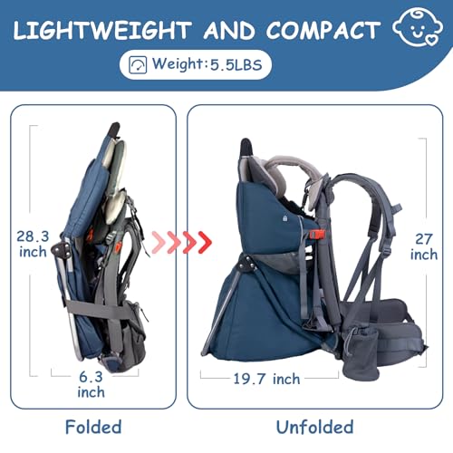 WIPHA Hiking Baby Carrier Backpack, Lightweight Child Carrier, Breathable Mesh Toddler Carrier for Outdoor Adventures, Ergonomic Design, Perfect for Travel, Hiking & Daily Use - color: CREEPER III-NAVY BLUE
