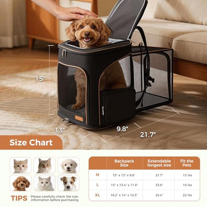 Lekereise Cat Backpack Carrier for Small Dogs and Medium Cat Puppy Kitten Bunny Pet Carrier Backpack Collapsible with Fully Ventilated Mesh with Safety Leash(Black) - color: Black, size: 24.4"L x 14"W x 16.2"H