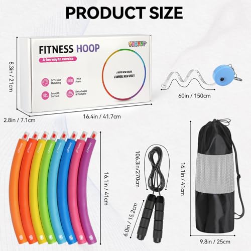 Phobby Weighted Exercise Hoop for Adults, 2.2lb&2.8lb Adjustable Fitness Hoop, 8 Detachable Hoop Sections with Jump Rope & Storage Bag, Home Gym Workout - style: Basic 2.2lb