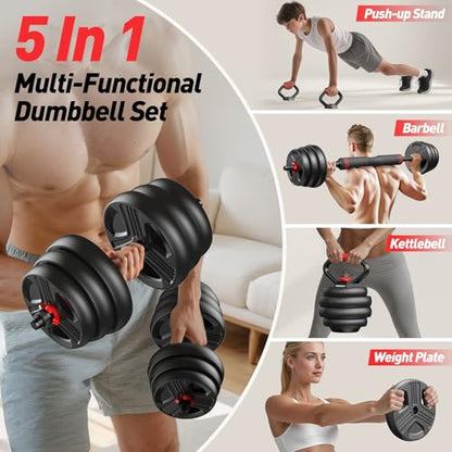 FITPLAM Adjustable dumbbell set,20/35/45/55/70/90lbs Free Weights set with upgraded nut, 5 in 1 Weight Set Used as Kettlebells, Barbell, Push up Stand, Fitness Exercise for Home Gym Suitable Men/Women - style: 20LB Total (10LB Each)