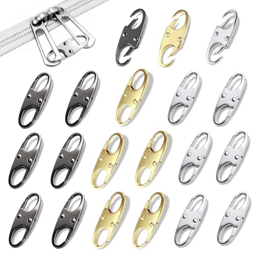 Zipper Clips Anti Theft, Double Opening Small S Carabiner, Zipper Pull Replacement, for Backpack Purse Luggage Suitcase - color: Silver + Gray + Gold