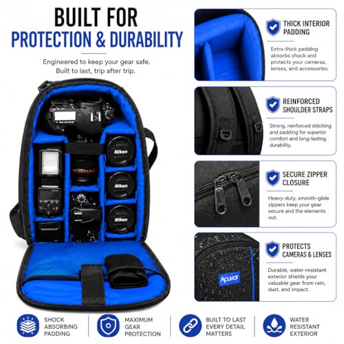 Acuvar Camera Backpack Bag for DSLR & Mirrorless Cameras – Padded Camera Case with Customizable Dividers, Rain Cover, Laptop Storage, Fits Canon Nikon Sony Camera & Lenses
