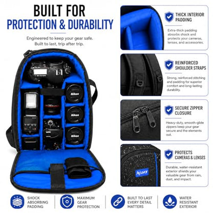 Acuvar Camera Backpack Bag for DSLR & Mirrorless Cameras – Padded Camera Case with Customizable Dividers, Rain Cover, Laptop Storage, Fits Canon Nikon Sony Camera & Lenses