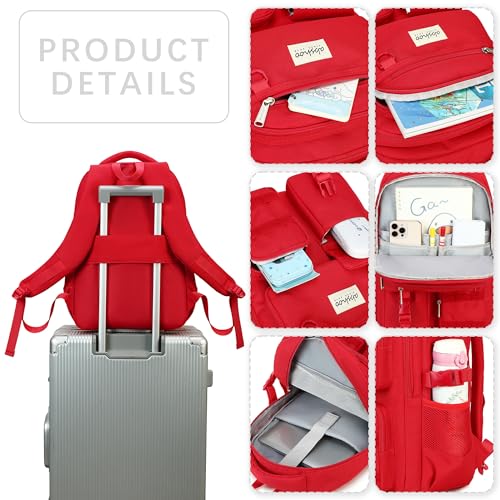 abshoo Large Heavy Duty Backpack For School College Bookbag Casual Multi Pocket Travel Backpacks - color: Red