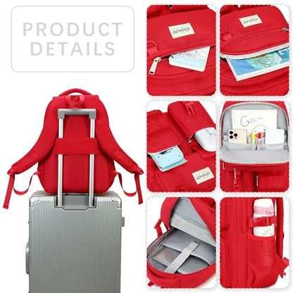 abshoo Large Heavy Duty Backpack For School College Bookbag Casual Multi Pocket Travel Backpacks - color: Red
