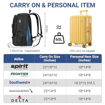 17.3 Inch gym backpack with Shoe Compartment,60L Water Resistant Anti Theft Backpacks with USB Charging Port, Airline Approved Carry on Bag Multiple Compartments,for Men Women Travel - size: 17.3 inch Travel Backpack