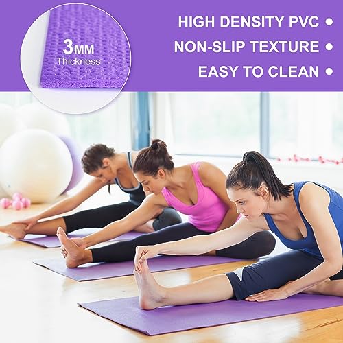 3 mm Thick Yoga Mat Bulk, Non Slip Exercise Workout Fitness Pad for Women Men, Gym Home Yoga Pilates, Easy to Clean, Sturdy PVC - color: Purple