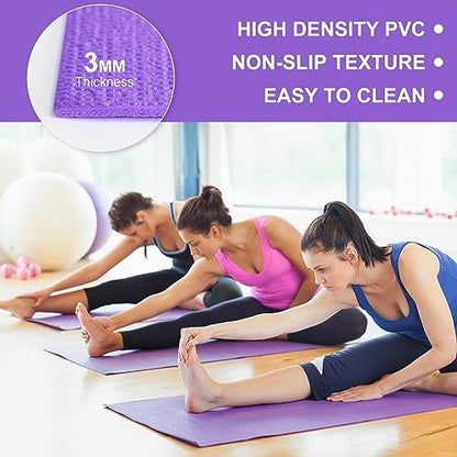 3 mm Thick Yoga Mat Bulk, Non Slip Exercise Workout Fitness Pad for Women Men, Gym Home Yoga Pilates, Easy to Clean, Sturdy PVC - color: Purple