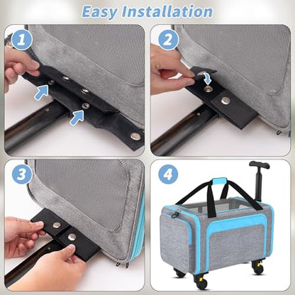 Rolling Pet Carrier with Detachable Wheels - 18x11x11 TSA Airline Approved for Southwest Delta United American, Soft Sided Expandable Travel Bag for Small Dogs & Cats up to 15Lbs, Fits Under Seat - color: Blue
