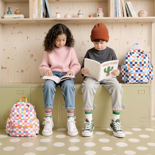 STEAMEDBUN Kids Backpack for Boys Girls 5-8, 15inch Girls Boys Backpacks Kindergarten - color: Lively Checkerboard, size: SMALL-15"H(fit folder)