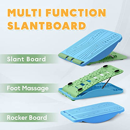 3-in-1 Adjustable Incline Slant Board for Calf Stretching Ankle, Foot Massage, 10 Changeable Levels Rocker Board for Plantar Fasciitis Physical Therapy Equipment – Blue