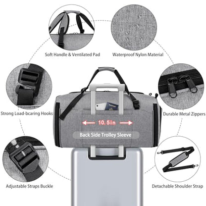Convertible Garment Bags for Travel - Carry on Garment Duffle Bag with Backpack Straps for Men Women, 4 in 1 Large Travel Duffel Bags with Shoes Compartment Hanging Suit Dress Weekender Bag 3pcs Set - color: C-Grey