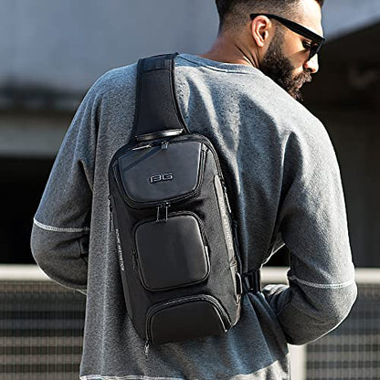 BANGE Sling Bag, Waterproof Crossbody Backpack, Shoulder Bag for Men - color: Black, size: Without Lock