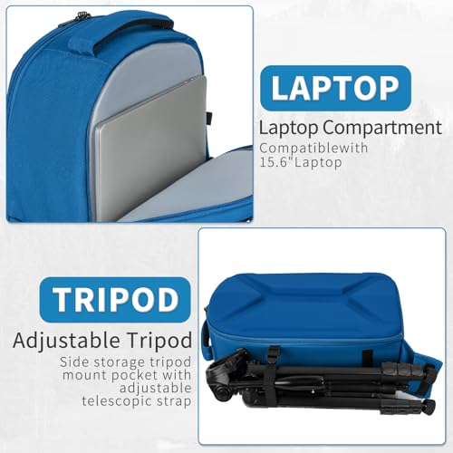 Camera Backpack, Hardshell DSLR Photography Camera Bag with Rain Cover, Waterproof Hard Shell Camera Case with Tripod Holder & 15.6" Laptop Compartment Compatible with Canon/Nikon/Sony/DJI Mavic Drone - color: Blue