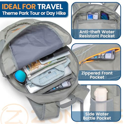 ZOMAKE Ultra Lightweight Packable Backpack 25L, Foldable Hiking Backpacks Water Resistant Small Folding Daypack for Travel(Silver Grey with Orange Zipper) - color: Silver Grey With Orange Zipper