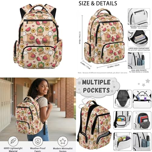 Watermelon Capybara Backpack for Girls School Backpacks with Lunch Box Water Bottle Carrier Bag and Pencil Case 4 Pieces Lightweight 1st Grade Backpack Girls Bookbag for Elementary School - color: Capybara Watermelon