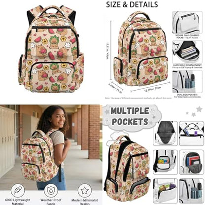 Watermelon Capybara Backpack for Girls School Backpacks with Lunch Box Water Bottle Carrier Bag and Pencil Case 4 Pieces Lightweight 1st Grade Backpack Girls Bookbag for Elementary School - color: Capybara Watermelon