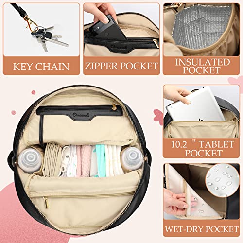 Omanmoli Diaper Bag Backpack Baby Diaper Bag Leather Diaper Bag Backpack Mom Dad with 18 Organizing Pouches,6 Insulated Pockets,Changing Pad,Stroller Straps, Large Capacity,Waterproof(Black) - color: Black