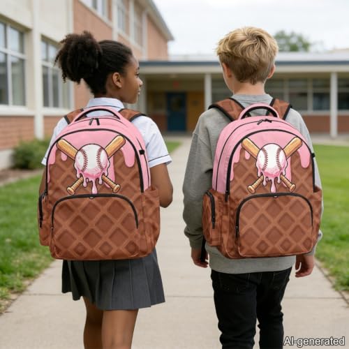 Suobstales Baseball Ice Cream Drip Print Kids Backpack for Girls Boys, Large Capacity Lightweight Bookbag Students School Bag Rucksack Travel Daypack for Kindergarten Preschool Elementary - color: Baseball Ice Cream Drip 4