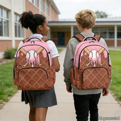 Suobstales Baseball Ice Cream Drip Print Kids Backpack for Girls Boys, Large Capacity Lightweight Bookbag Students School Bag Rucksack Travel Daypack for Kindergarten Preschool Elementary - color: Baseball Ice Cream Drip 4