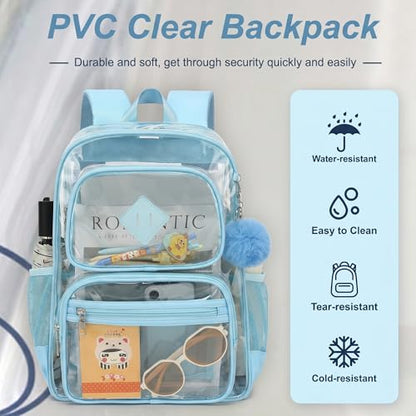 Heavy Duty Clear Backpack for Girls Boys Transparent School Bookbag Kids Durable PVC See Through Backpack - Baby Blue - color: Baby Blue
