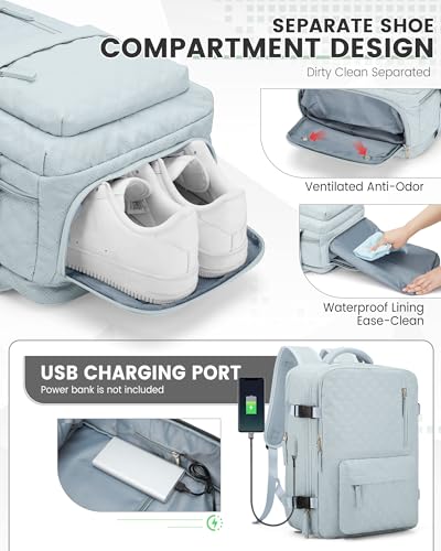 suwasp Vacuum Backpack Travel with Pump, Travel Backpack for Women Men, Vacuum Compression Bags with Laptop Compartment/Shoe Compartment, Personal Item Carry On Backpacks Flight Approved, Light Blue - color: Light Blue (B4), size: Medium