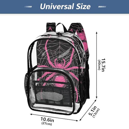 Pink Spider and Spider Web on Black Clear Backpack PVC Transparent Backpack Lightweight Book Bags Capacity Clear Bag for Boys Girls - color: Charcoal Grey