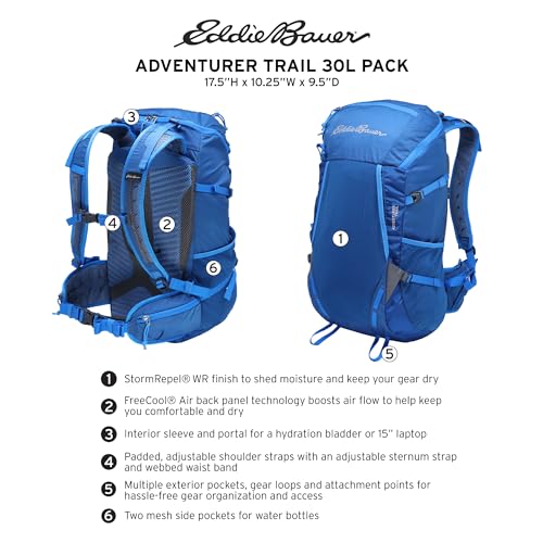 Eddie Bauer Adventurer Trail Backpack with Organization Compartments and Hydration/Laptop Compatible Sleeve, Black, 30L - color: Adventurer Trail - Black, size: 30L