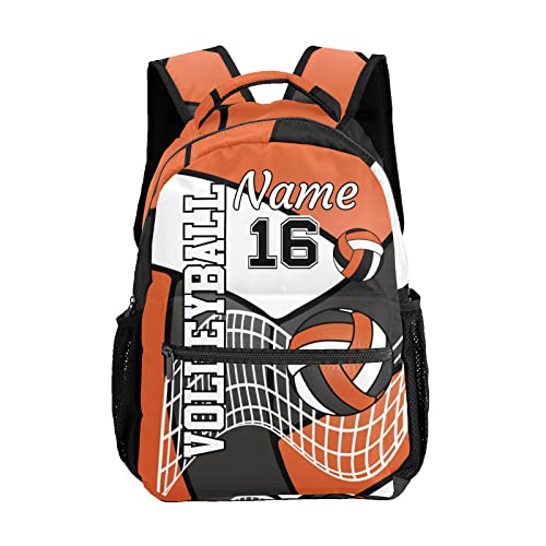 Custom Volleyball Black Orange White Waterproof Backpack Bookbag with Name for Birthday Holiday Gift - color: Backpack 16