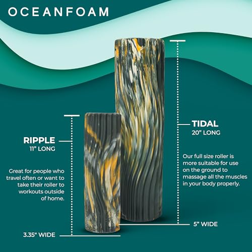Oceanfoam Tidal Roller - Hunter, Gold & Natural Marbled - Muscle Massage Foam Roller for Back Pain & Stretching - Firm & Ergonomic Wide Wave Textured - Yoga, Athletics, Wellness - Full Size, 20" x 5" - color: Hunter, Gold & Natural Marbled