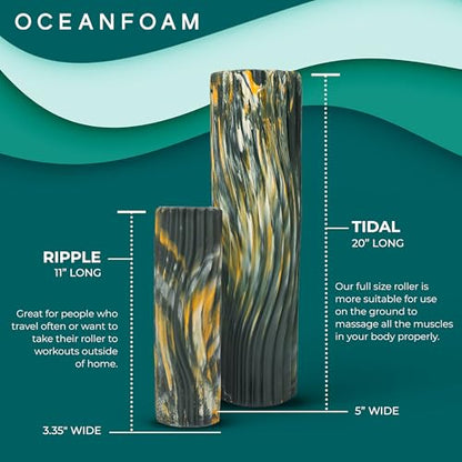 Oceanfoam Tidal Roller - Hunter, Gold & Natural Marbled - Muscle Massage Foam Roller for Back Pain & Stretching - Firm & Ergonomic Wide Wave Textured - Yoga, Athletics, Wellness - Full Size, 20" x 5" - color: Hunter, Gold & Natural Marbled