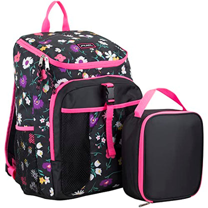 FUEL Top Loader Teens Student Water Resistant Backpack Set Lunch Bookbag Bag Soft Reusable Insulated Cooler Lunch Box Thermal Travel Office Lunch Bag, Floral - color: Floral