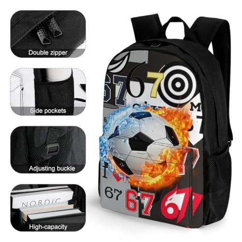 Six Seven Soccer Art Backpack, Durable Polyester Daypack with Laptop Compartment, Reinforced Bottom, Adjustable Shoulder Straps And Multi Pockets for Travel And Daily Use - color: Six Seven Soccer Art
