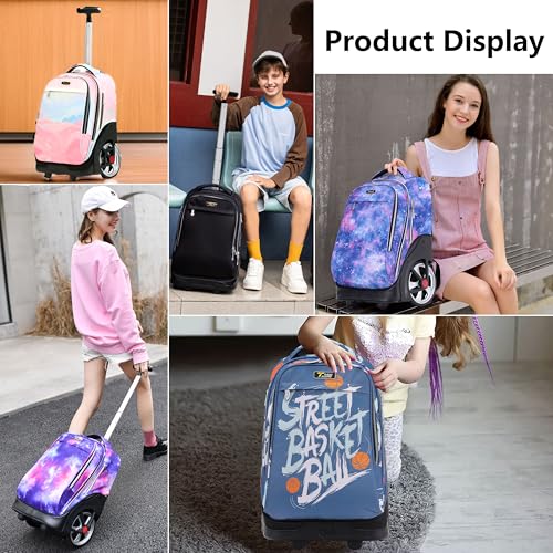 NEW TILAMI 19 inch Rolling Backpack Teens Rolling Backpack Cute Wheeled Laptop Backpack Bookbag Roller Travel Bag College, Star Violet - color: Purple Star Violet
