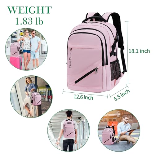 FENGDONG Large Laptop Backpack 17.3 inch Waterproof Travel College Backpack Bookbag,Crossbody Sling Bags for Men & Women Business Backpack Light Pink - color: Light Pink