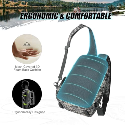 Piscifun Fishing Backpack with Rod Holder, Lightweight Sling Bag Storge Gear and Equipment - color: Digital Camouflage, size: Large, style: Latch
