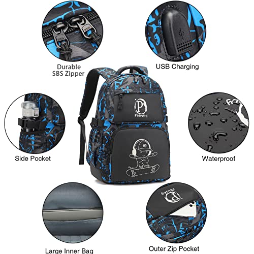 School Backpack for Boys, Elementary School Bag College Bookbag Lightweight Laptop Bag with Sling Bag Set, Kids Skateboard Backpack Casual Daypack, Blue - style: Skateboard-blue3
