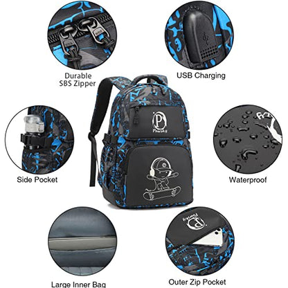 School Backpack for Boys, Elementary School Bag College Bookbag Lightweight Laptop Bag with Sling Bag Set, Kids Skateboard Backpack Casual Daypack, Blue - style: Skateboard-blue3