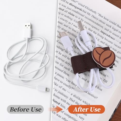 2 PCS Cord Organizer,Cord Keeper,Cable Organizer USB Holder,Cable Straps,Earbud case,wrap Headphone,Headset Winder,Earphone Clips Ties,stocking stuffers Gifts for Women Leather Coffee - style: Coffee
