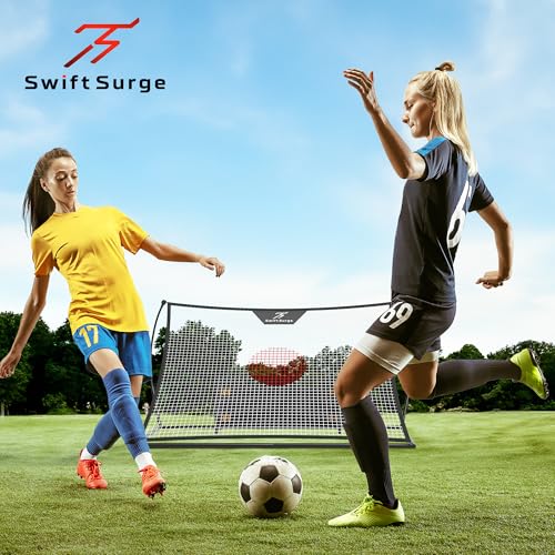 SwiftSurge Soccer Rebounder Net - Collapsible Rebounder Soccer Trainer Net with Rebound Board, Steel Iron Tubes - Soccer Ball Net Kicker for Passing, Volley & Solo Training - 6 Feet x 4 Feet