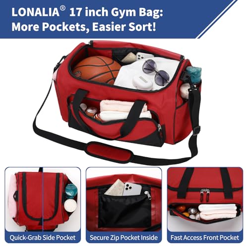 30L Gym Sport Duffle Bag - 17 inch Carry on Weekender Overnight Bag for Travel, Workout, Fitness (Red-30L) - color: Red